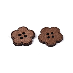 4ホールの花のウッドボタン  染め  サドルブラウン  19.5x20x2.5mm  穴：2mm&nbsp;BUTT-Q046-14B