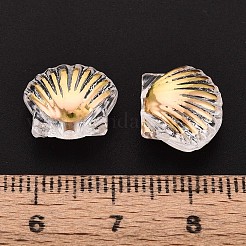 透明な腹筋プラスチック ビーズ  シェル形状  ゴールドライン入り  半分メッキ  透明  11x12.5x6.5~7mm  穴：1.6mm  約1086個/500g&nbsp;TACR-T028-78A