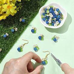 ガラスとABSプラスチック製の模造真珠の花のペンダント50個  真鍮パーツ  ゴールドカラー  ブルー  17mm&nbsp;PALLOY-CJ00185
