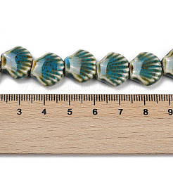 手作り陶器ビーズ連売り  シェル形状  士官候補生ブルー  13.5x13~14x6mm  穴：1.8mm  約28個/連  14.37''（36.5センチメートル）&nbsp;PORC-Q002-01A-02