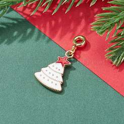 クリスマス合金エナメルペンダント  真鍮製のチューブベイ付き  クリスマスツリーのチャーム  ゴールドカラー  22x16x2mm  穴：3mm&nbsp;PALLOY-JF00709-02