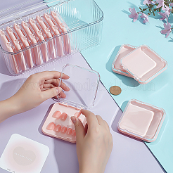 プラスチック製のネイルチップ収納ボックス  樹脂製両面粘着テープとハート柄の四角い紙製ディスプレイカード付き  ピンク  8.5x8.5x1.85cm&nbsp;MRMJ-PH0003-29A