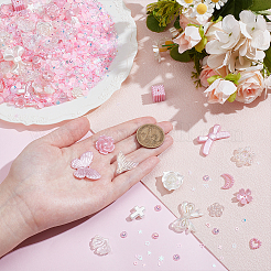 プラスチックカボションとビーズファインディングキット  PVCスパンコールネイルケアデコレーション付き  ピンク  9~27.5x10~33x2~12mm  穴：1.4~1.8mm&nbsp;KY-NB0001-81C