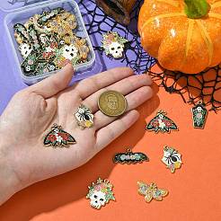 30個 6スタイル ハロウィンテーマラック メッキ合金エナメルペンダント  ゴールドカラー  混合図形  ミックスカラー  15~30x28~32x2mm  穴：2mm  5個/スタイル&nbsp;FIND-CJ0002-59