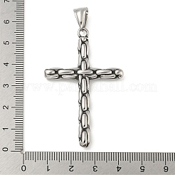 316サージカルステンレススチール製ビッグペンダント  クロスチャーム  宗教  アンティークシルバー  55x32.5x8mm  穴：7mm&nbsp;STAS-Z073-67AS-01