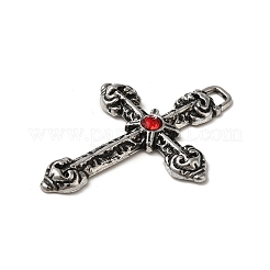 合金とルビーのラインストーンの大きなペンダント  クロスチャーム  アンティークシルバー  50x35.5x4mm  穴：2.5x4.5mm&nbsp;FIND-G067-15D-AS