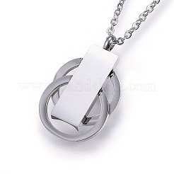 304ステンレススチールペンダントネックレス  キュービックジルコニア付き  リングと四角形  ステンレス鋼色  18.1インチ（46cm）  ペンダント：26x15x5mm&nbsp;NJEW-G315-02P
