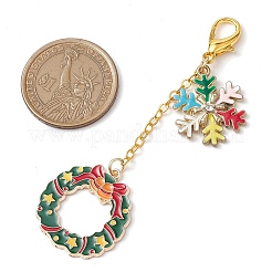 クリスマステーマ合金エナメルキーシャン  サンタとキャンディケインとクリスマスリース  女性用バッグ車のキーアクセサリー  ゴールドカラー  7~8.1cm  3個/セット&nbsp;KEYC-JKC00923
