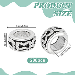 チベットスタイルの合金ビーズ200個。  カドミウムフリー＆鉛フリー  ロンデル  アンティークシルバー  6x3.5mm  穴：3.5mm&nbsp;TIBEB-HY0001-24