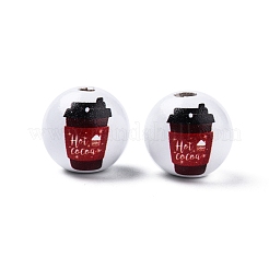 コーヒーがテーマのプリント木製ビーズ  クリスマスラウンド  ミックスカラー  飲み物の模様  15.5~16x15mm  穴：3.5mm&nbsp;WOOD-D006-10