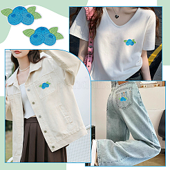ブルーベリーのコンピューター刺繍布アイロン接着/縫い付けパッチ24枚  マスクと衣装のアクセサリー  アップリケ  ライトブルー  27.5x57x1.5mm&nbsp;PATC-BC0001-23