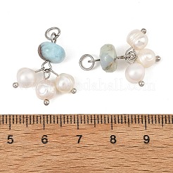 天然ラリマーと天然養殖淡水真珠のペンダント  ロンデルタッセルチャーム  プラチナ  22x16.5x8.5mm  穴：3.5mm&nbsp;PALLOY-JF06004