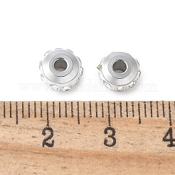 304ステンレススチールポリマークレイラインストーンビーズ  ロンデル  ステンレス鋼色  クリスタル  7x4mm  穴：2mm&nbsp;STAS-Q038-01B