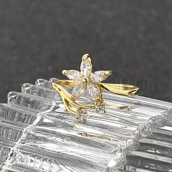 ラックメッキ真鍮マイクロパヴェキュービックジルコニア指輪（女性用）  カドミウムフリー＆鉛フリー  長持ちメッキ  花  18KGP本金メッキ  15.5mm  内径：18.5mm&nbsp;LS-RJEW-M027-01G-01