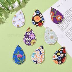 PUレザービッグペンダント  花模様の涙  ミックスカラー  55x35x2mm  穴：2mm&nbsp;FIND-T058-B-M