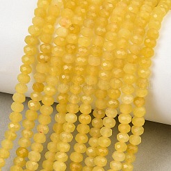 染色された天然の白い翡翠ビーズの連  ロンデル  多面カット  きいろ  4x3~3.5mm  穴：0.8mm  約105~106個/連  14.57''~14.76''（37~37.5センチメートル）&nbsp;GG-CBAF9EE-A22-3x4mm