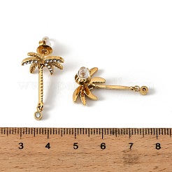304ステンレススチールマイクロパヴェキュービックジルコニアスタッドピアス  ツリー  ゴールドカラー  27x15.5mm&nbsp;EJEW-Z173-02G