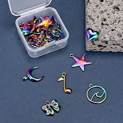 24個6スタイルアロイペンダント  カドミウムフリー＆ニッケルフリー＆鉛フリー  スター＆音符＆ダブルホーン/三日月＆フラットラウンド＆ハート＆蝶結び  虹色  13~24x11~20.5x1.5~5mm  穴：1.8~3.5mm  4個/スタイル&nbsp;FIND-LS0001-24MC