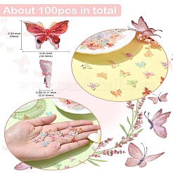 100個 10スタイルの蝶の樹脂カボション  ネイルアートアクセサリー装飾  ミックスカラー  9x10.5x2.5~3mm  10個/スタイル&nbsp;MRMJ-CJ0001-17