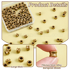 チベット風合金ヨーロピアンビーズ100個  大穴ビーズ  コラム  アンティークブロンズ  8x5.5mm  穴：4.5mm&nbsp;DIY-PH0023-44A