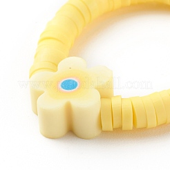 手作りのポリマークレイストレッチリング  ヒシビーズ  花  ミックスカラー  USサイズ6  内径：17~18mm&nbsp;RJEW-JR00345
