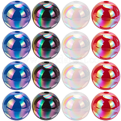100個 4色UVメッキ不透明アクリルビーズ  虹色の  ラウンド  ミックスカラー  16mm  25個/カラー&nbsp;OACR-SP0002-31