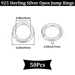 50 個 925 スターリングシルバーオープン丸カン  丸く切ったのこぎり  銀  21ゲージ  4x0.7mm  内径：2mm&nbsp;STER-BBC0006-18A