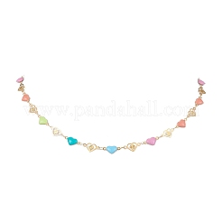 304ステンレススチールエナメルカラフルハートリンクチェーンネックレス女性用  ゴールドカラー  17.80インチ（45.2cm）&nbsp;NJEW-JN05165