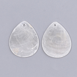 カピスシェルペンダント  ティアドロップ  ホワイトスモーク  39x30x1mm  穴：1.5mm&nbsp;SSHEL-T006-06