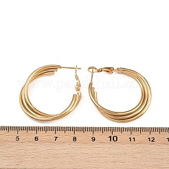 202ステンレススチールトリプルフープピアス  304ステンレスピン付き  ゴールドカラー  34x6mm&nbsp;EJEW-XCP0001-22