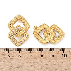 304ステンレススチールABSプラスチックパールスタッドピアス女性用  イオンプレーティング（ip）  正方形  18KGP本金メッキ  29x21mm&nbsp;EJEW-U046-10G
