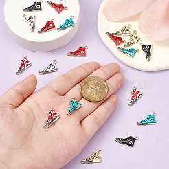 30個6スタイルアロイエナメルペンダント  ゴールドカラー  靴のチャーム  ミックスカラー  12.5x20x2mm  穴：1.4mm  5個/スタイル&nbsp;ENAM-CJ0005-13