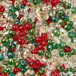 4色のクリスマス6/0つの透明なフリンジガラスシードビーズ  ティアドロップ  ミックスカラー  4~5x4~4.5x3~4mm  穴：1~1.2mm  約4500個/袋&nbsp;SEED-X0058-11