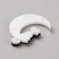 オペークアクリルパーツ  猫とムーン  ホワイト  35.5x26x4mm  穴：1.6mm&nbsp;MACR-WH0014-02B