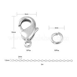Diyの3mの楕円形の真鍮製アズキチェーンネックレス作成キット  10個のカニカンと50個の丸カン  プラチナ  リンク：2x1.5x0.5mm  3 M&nbsp;DIY-FS0001-21P