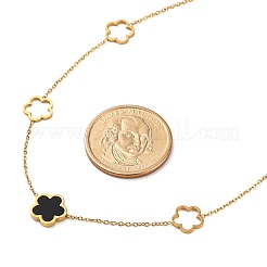 イオンプレーティング（IP）304ステンレススチール＆プラスチックフラワーペンダントネックレス（女性用）  18KGP本金メッキ  ブラック  16.61インチ（42.2cm）&nbsp;NJEW-P320-02G-03