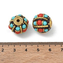 真鍮、樹脂、ポリマークレイのビーズ  ラウンド  ゴールドカラー  レッド  16.5~18x17mm  穴：1.6~1.8mm&nbsp;PY-CBAE318-06A