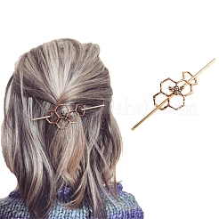 合金の毛が付いています  お団子ケージ  ヘアクリップ  ヘアピン  蜂とハニカム  アンティーク黄金  57x36x4mm&nbsp;OHAR-PW0001-376AG