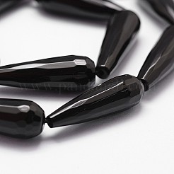 ナチュラルブラックオニキスビーズ連売り  グレードA  染め＆加熱  多面カット  ティアドロップ  30x10mm  穴：1mm  約13個/連  15.16インチ〜15.35インチ&nbsp;G-P161-24-30x10mm