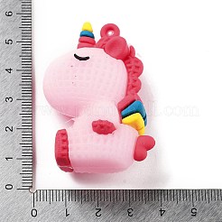 PVC不透明プラスチック大きなペンダント  ユニコーン  ピンク  51x35x22.5mm  穴：2mm&nbsp;KY-D022-01B