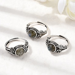 天然宝石の指輪  真鍮製リング  アンティークシルバー  11mm  内径：18~19mm&nbsp;RJEW-A084-05AS