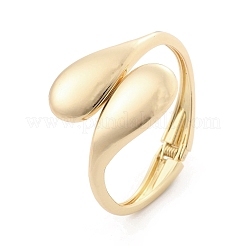 女性用合金ヒンジ付きバングル  ティアドロップ  ゴールドカラー  内径：2-1/8インチ（5.4cm）x2-3/8インチ（5.9cm）&nbsp;BJEW-D312-04G