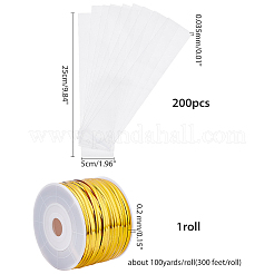 プラスチックワイヤーツイストタイ1巻  鉄心と200個のoppセロハンバッグ付き  ゴールド  4x0.2mm  約100ヤード/ロール&nbsp;AJEW-AR0001-13