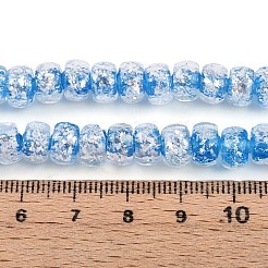光沢のある手作りの銀箔ガラスビーズ連売り  ロンデル  暗闇で光る  ディープスカイブルー  7~8.5x4.5~6.5mm  穴：1~1.5mm  約80個/連  16.34インチ（41.5cm）&nbsp;FOIL-N029-02B-08