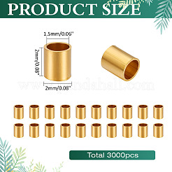 3000個の真鍮つぶし玉  カドミウムフリー＆鉛フリー  チューブ  ゴールドカラー  1.5x1.5mm  穴：1mm  3000個/セット&nbsp;KK-ME0003-36