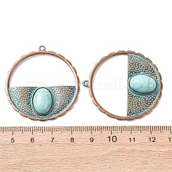 合成ターコイズペンダントと合金  赤い銅と緑の緑青  フラットラウンド  41.5x38.5x6.5mm  穴：1.6mm&nbsp;FIND-B055-01F