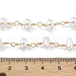 真鍮リンクチェーン  absプラスチックパール  スプールで  ハンダ付け  18KGP本金メッキ  14.5x8.5x6mm  5 m /ロール&nbsp;CHC-H109-01G-03