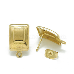 304ステンレススチールスタッドピアス金具  カン付き  長方形  ゴールドカラー  16.5x10mm  穴：1.4mm  ピン：0.8mm&nbsp;STAS-Q225-15G