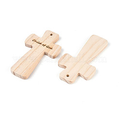 天然松材の大きなペンダント  言葉で  染色されていない  クロス  古いレース  122x70x8.5mm  穴：5mm&nbsp;WOOD-N016-53