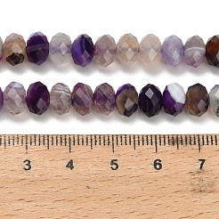 天然バンデットアゲートビーズ連売り  染め＆加熱  多面カット  ロンデル  パープル  8x5.5mm  穴：1.2mm  約69個/連  15.16''（38.5センチメートル）&nbsp;G-Z111-A01-04